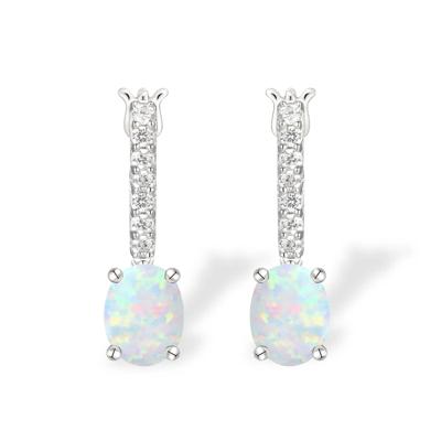 Lab-Created Opal & Lab-Created White Sapphire Drop Hoop Earrings in Sterling Silver