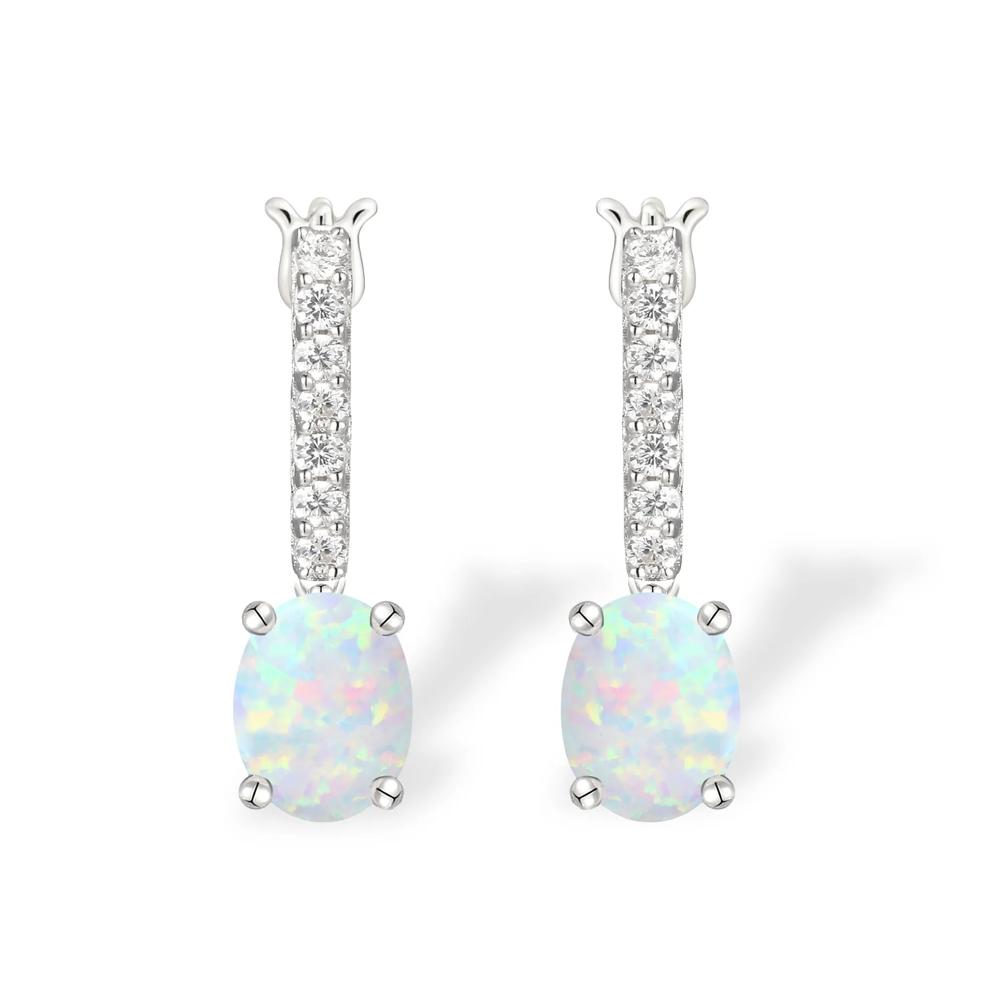 Lab-Created Opal &amp; Lab-Created White Sapphire Drop Hoop Earrings in Sterling Silver – Image 1 of 3