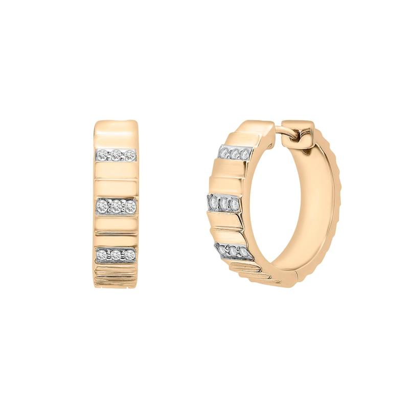 Diamond Multi-Row Ribbed Hoop Earrings in Vermeil, 17MM &#40;1/7 ct. tw.&#41; – Image 1 of 3