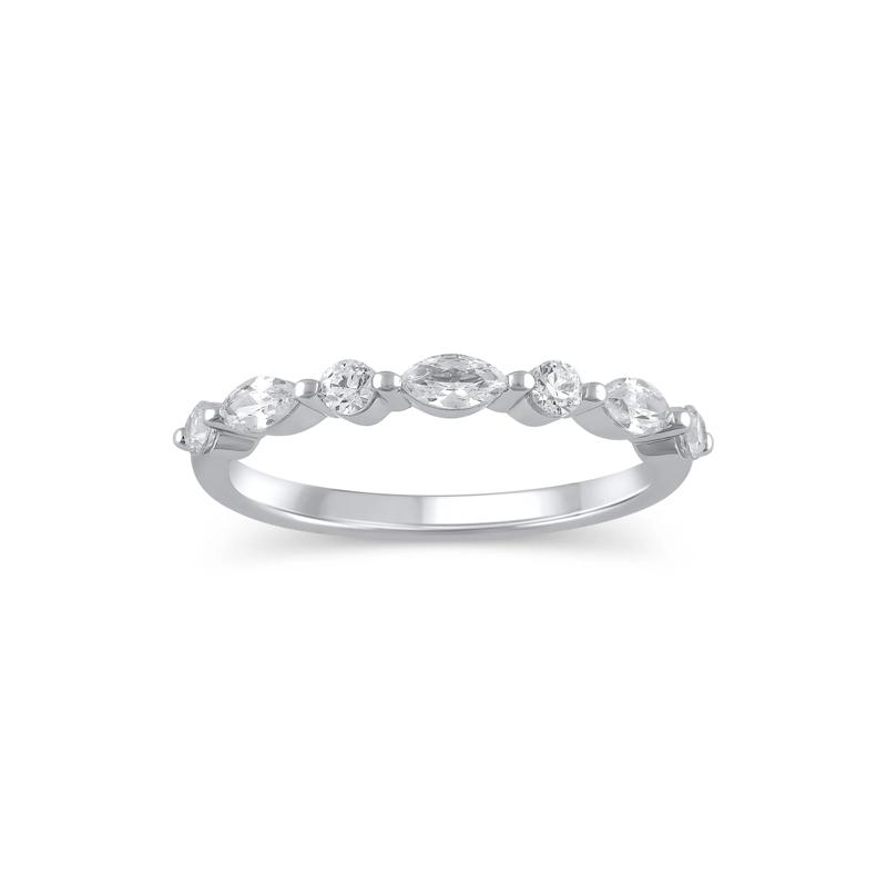 Lab Grown Diamond Round and Marquise-Shaped Band in 14K White Gold &#40;1/2 ct. tw.&#41; – Image 1 of 3