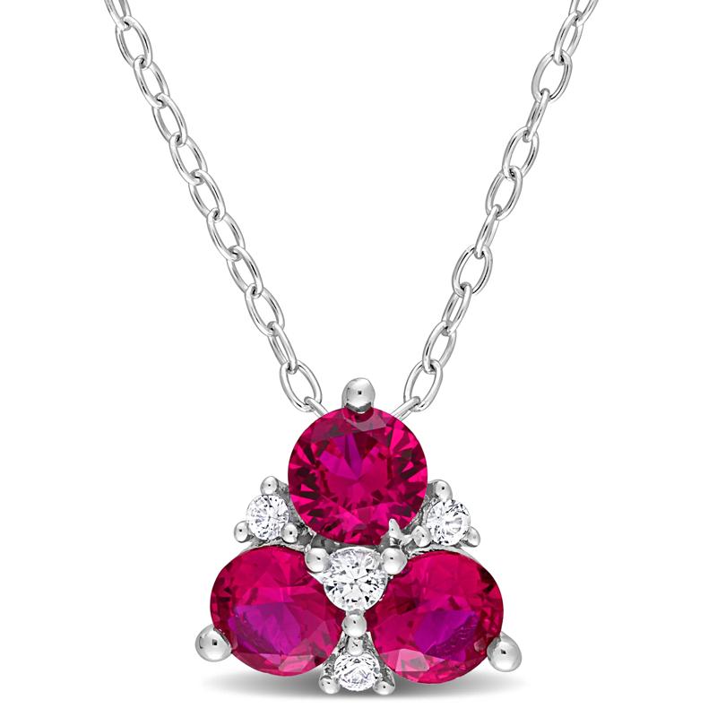 Lab Created Ruby and Lab Created White Sapphire Pendant in Sterling Silver – Image 1 of 5