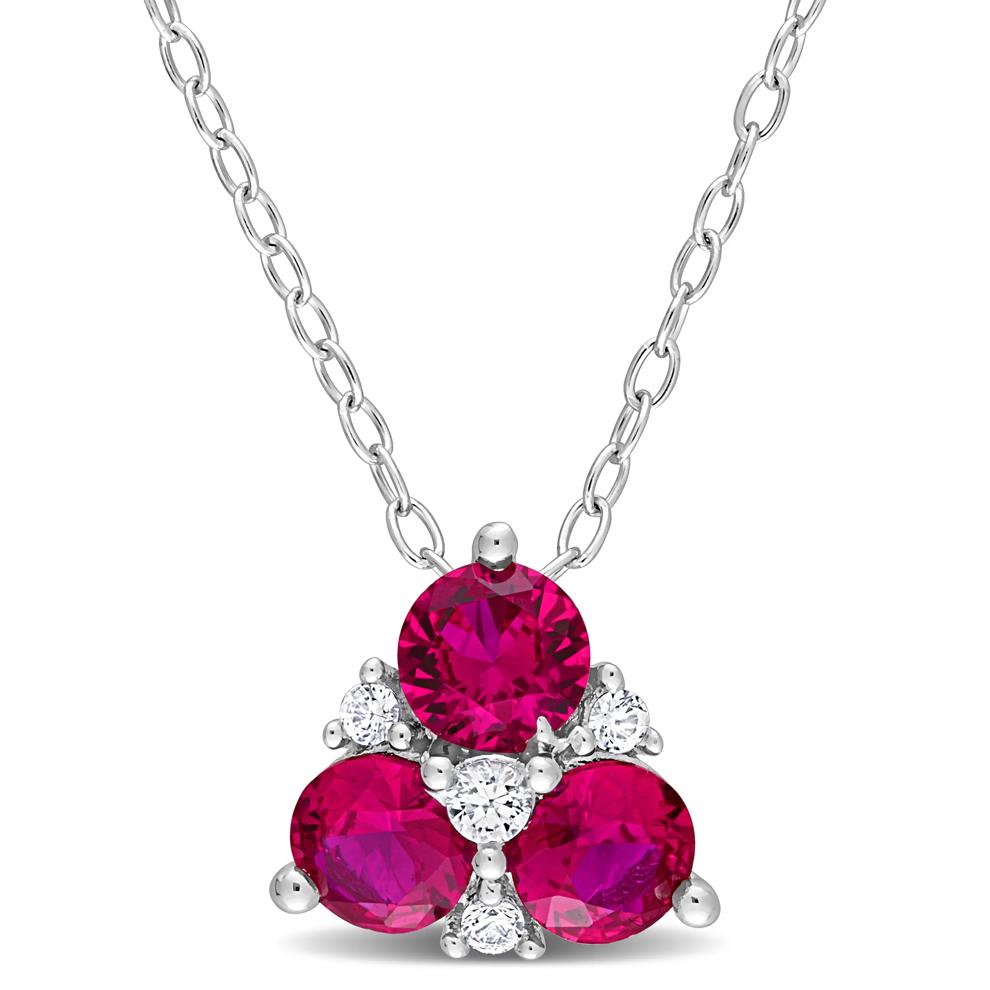 Lab Created Ruby and Lab Created White Sapphire Pendant in Sterling Silver – Image 1 of 5