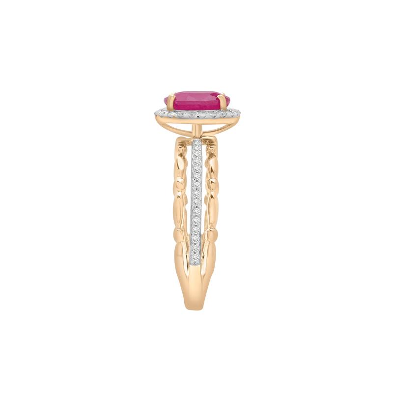 Ruby Oval &amp; Diamond Ring in 14K Yellow Gold &#40;1/5 ct. tw.&#41; – Image 3 of 5