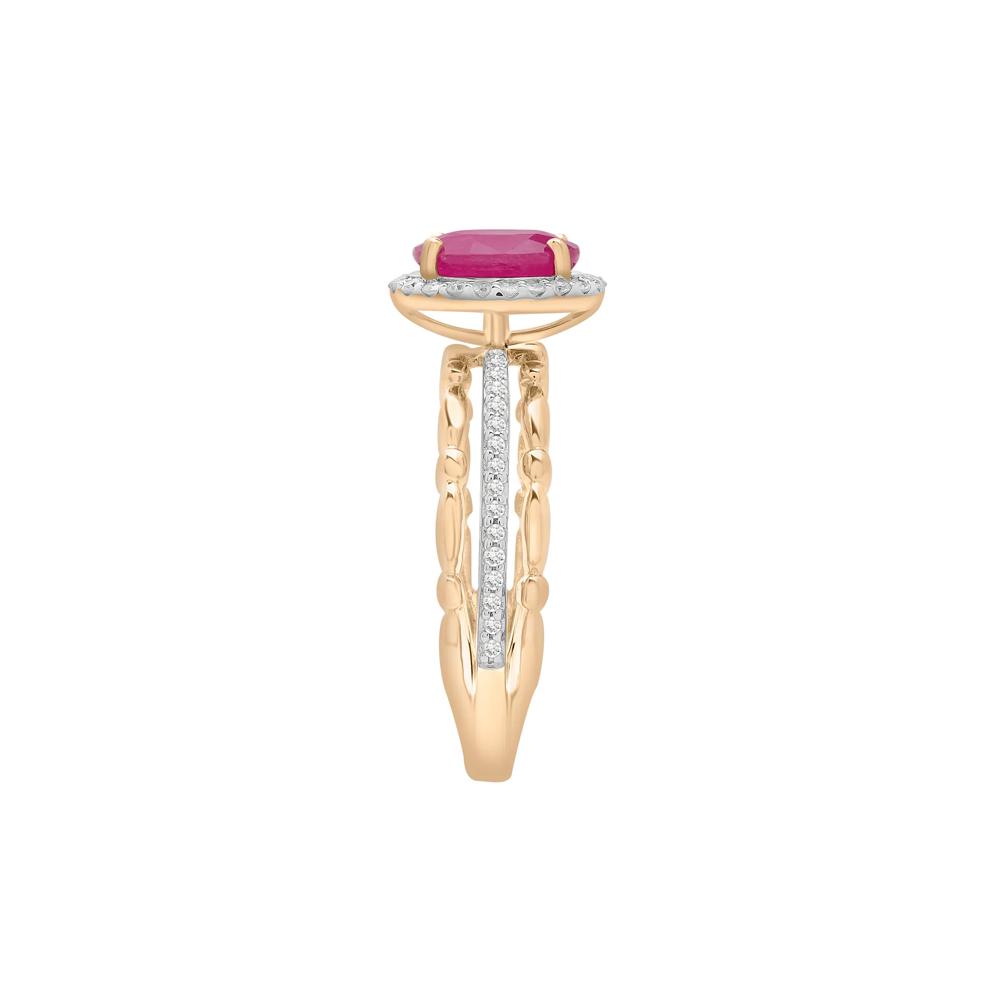 Ruby Oval &amp; Diamond Ring in 14K Yellow Gold (1/5 ct. tw.) – Image 3 of 5
