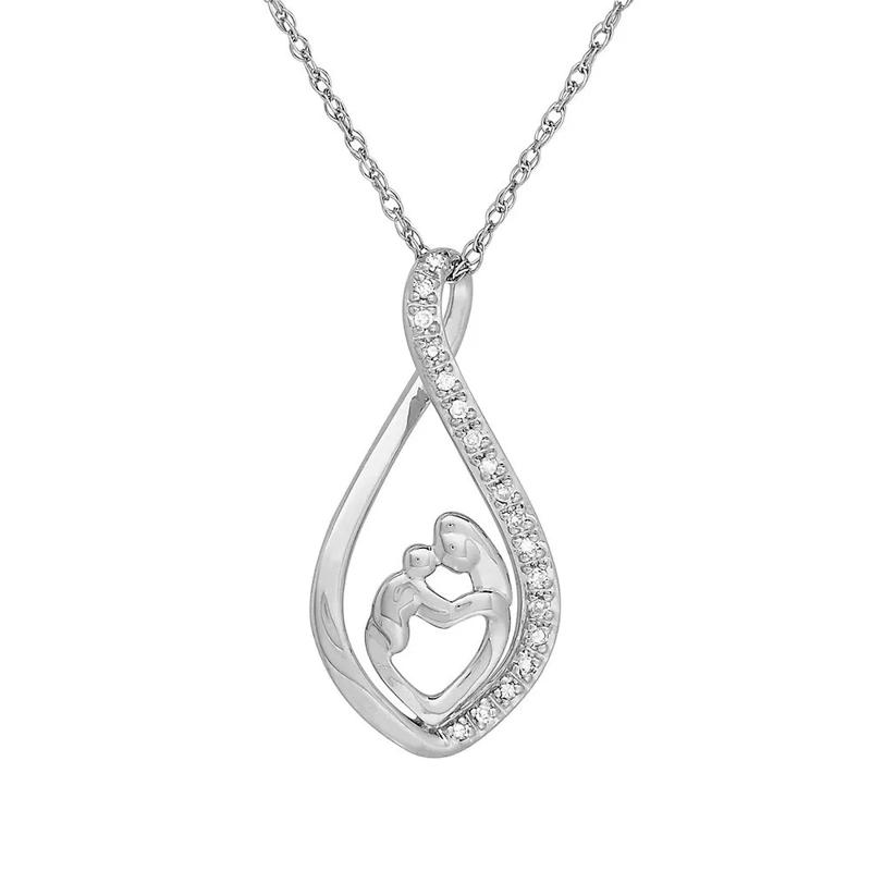 Mother &amp; Child Pendant in 10K White Gold – Image 1 of 3