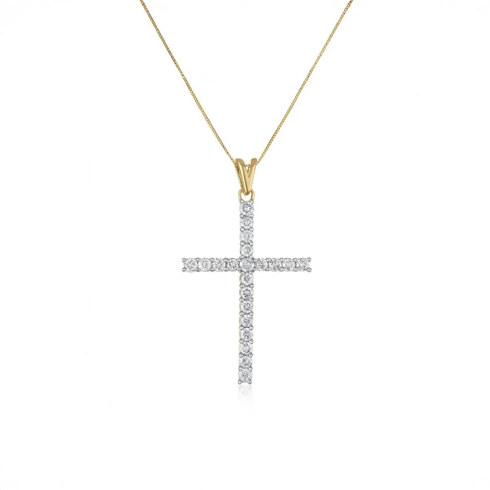 Diamond Cross Pendant Necklace in 10K Yellow Gold (1 ct. tw.) – Image 1 of 3