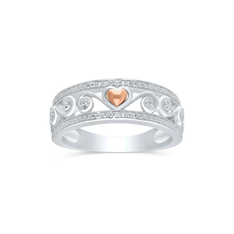 Diamond Accent Scroll Band in Sterling Silver and 14K Rose Gold – Image 1 of 3