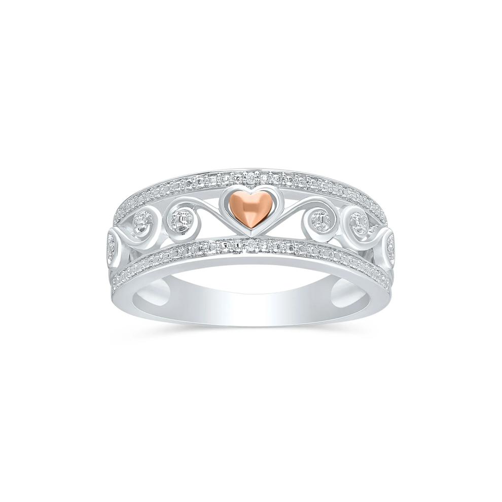 Diamond Accent Scroll Band in Sterling Silver and 14K Rose Gold – Image 1 of 3