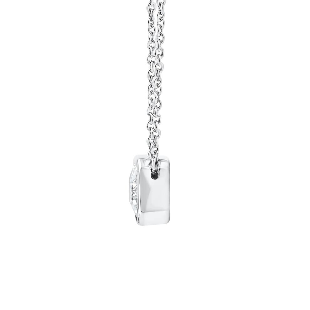 Lab Grown Diamond Emerald-Cut Solitaire Bezel Pendant in 10K White Gold (1 ct. tw.) – Image 2 of 4