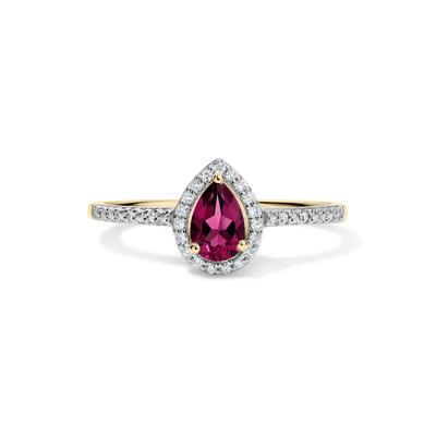 Garnet & Diamond Accent Halo Ring in 10K Yellow Gold
