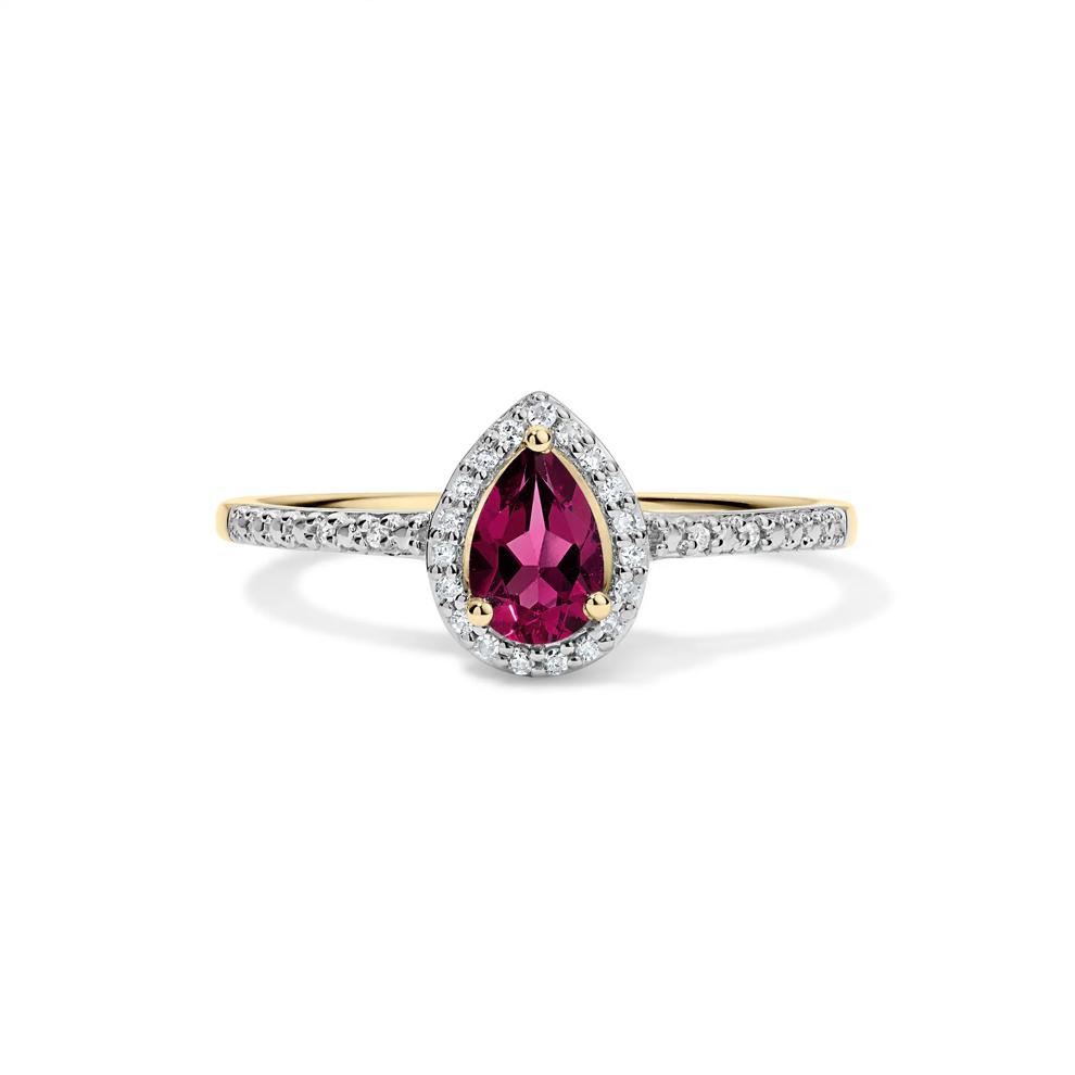 Garnet &amp; Diamond Accent Halo Ring in 10K Yellow Gold – Image 1 of 4