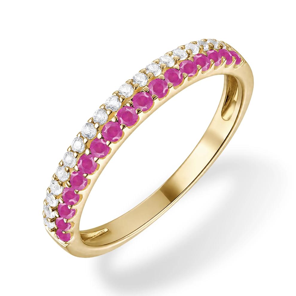 Ruby &amp; Diamond Double Row Ring in 10K Yellow Gold (1/5 ct. tw.) – Image 4 of 4