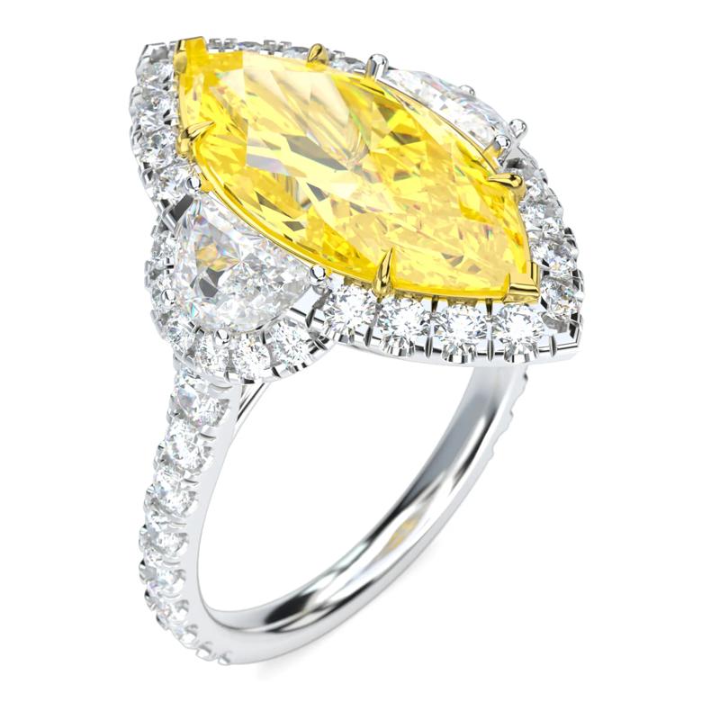 Lab Grown Diamond Fancy Yellow Marquise Engagement Ring in Platinum &amp; 18K Yellow Gold (6 3/8 ct. tw.) – Image 4 of 4