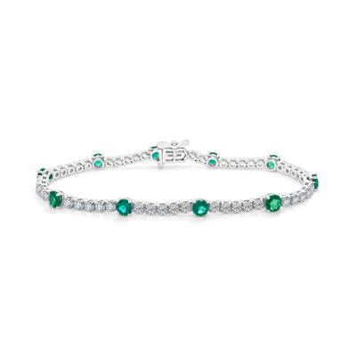 Lab-Created Emerald & Lab-Created White Sapphire Line Bracelet in Sterling Silver