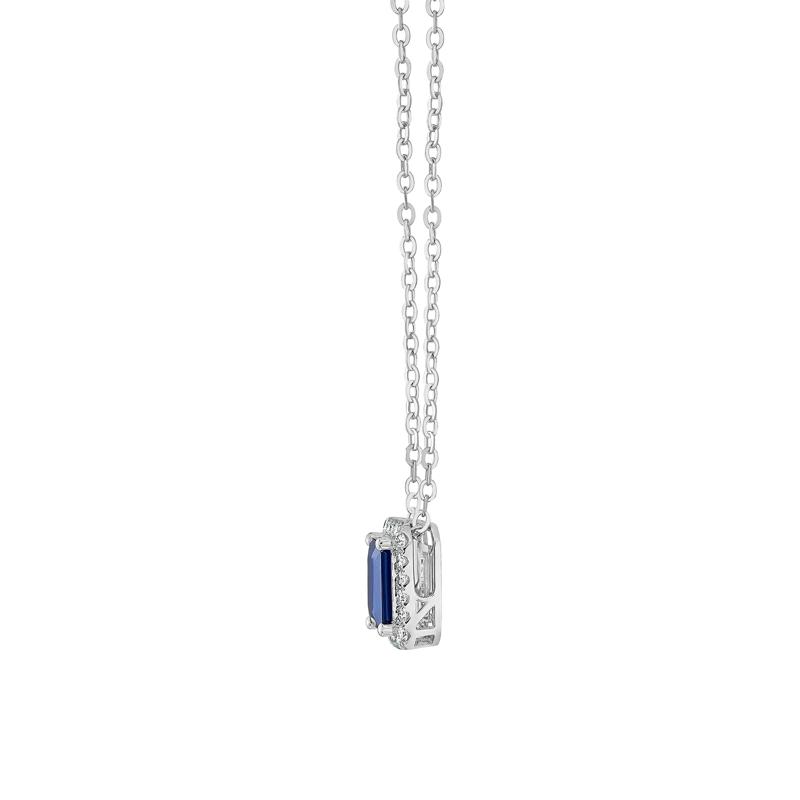 Blue Sapphire &amp; Diamond Halo Pendant Necklace in 14K White Gold &#40;1/10 ct. tw.&#41; – Image 2 of 4