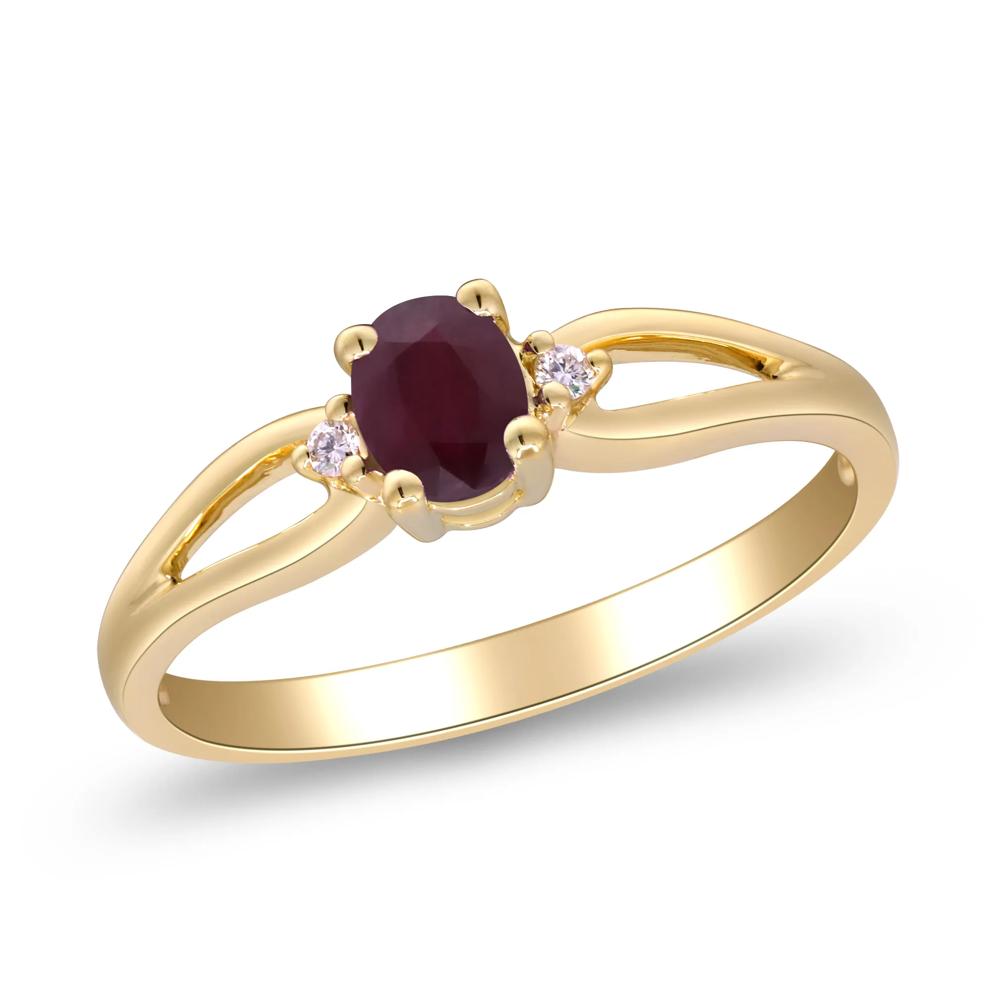 Ruby &amp; Diamond Accent Split-Shank Ring in 10K Yellow Gold – Image 4 of 5