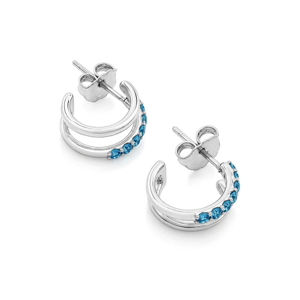 London Blue Topaz Double Row Huggie Hoop Earrings in Sterling Silver – Image 2 of 2