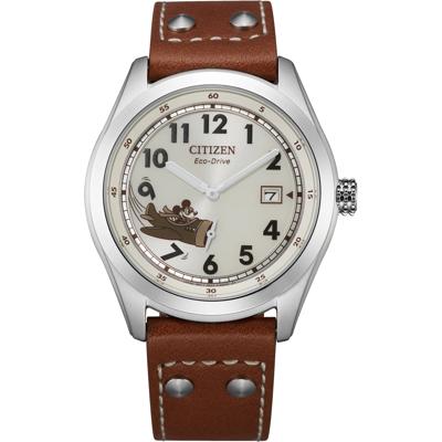 Men's Disney Mickey Aviator Watch in Brown Leather and Stainless Steel, 40MM