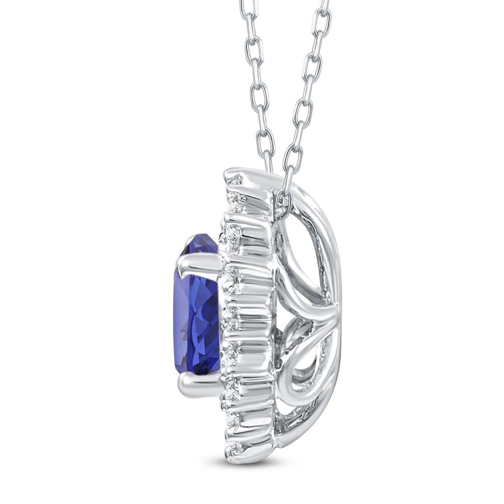 Tanzanite &amp; Diamond Halo Pendant in 10K White Gold (1/7 ct. tw.) – Image 2 of 2