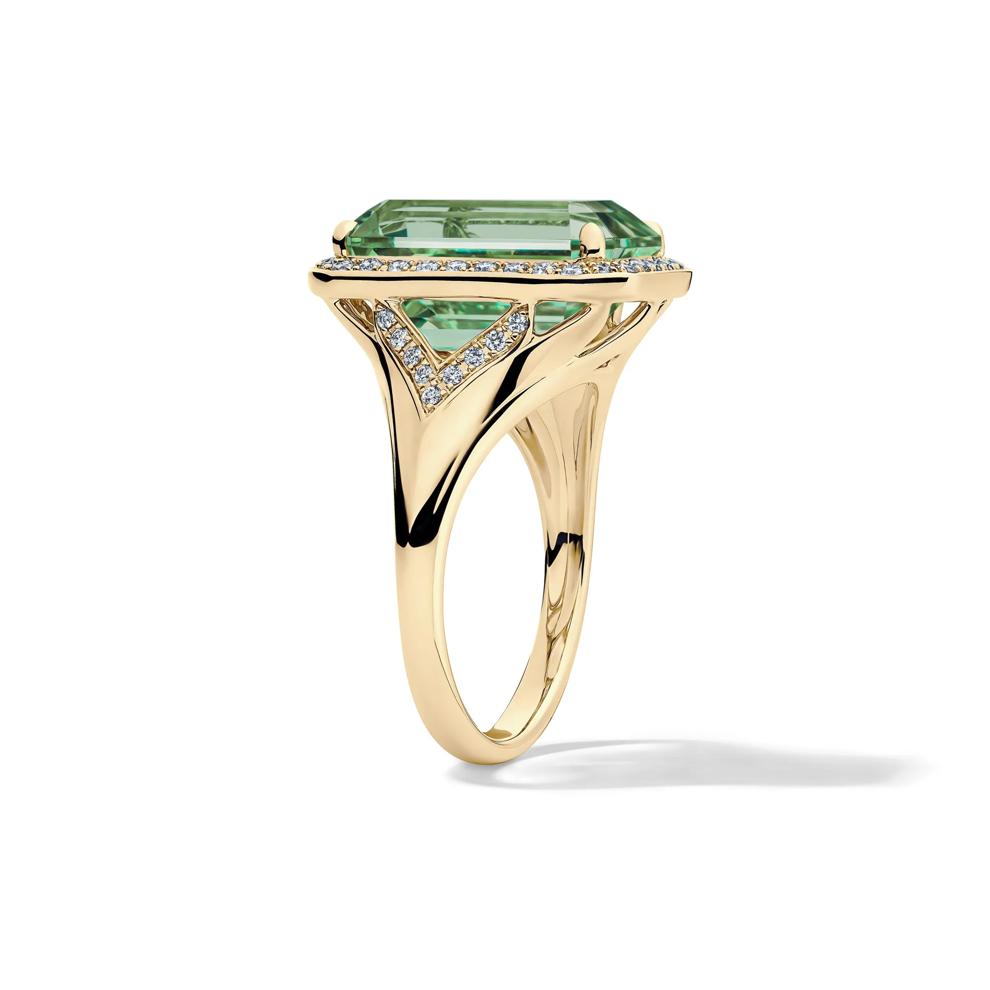 Green Tourmaline &amp; Diamond Halo Ring in 14K Yellow Gold (1/4 ct. tw.) – Image 3 of 4