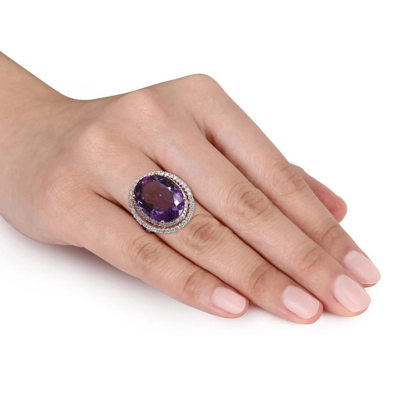 Amethyst and Diamond Ring in 14K Rose Gold &#40;7/8 ct. tw.&#41; – Image 5 of 6