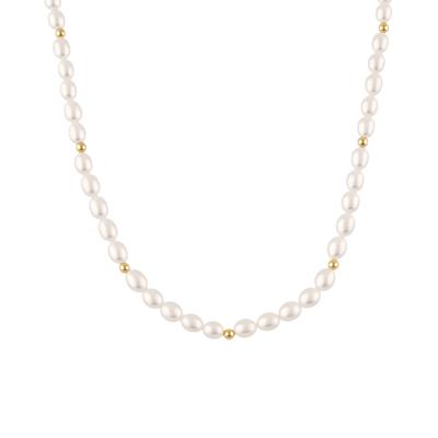 Freshwater Cultured Pearl & Bead Necklace in 10K Yellow Gold, 18"