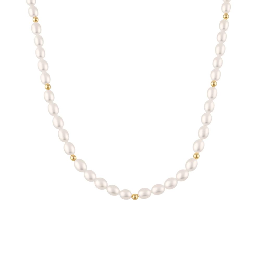 Freshwater Cultured Pearl &amp; Bead Necklace in 10K Yellow Gold, 18" – Image 1 of 4