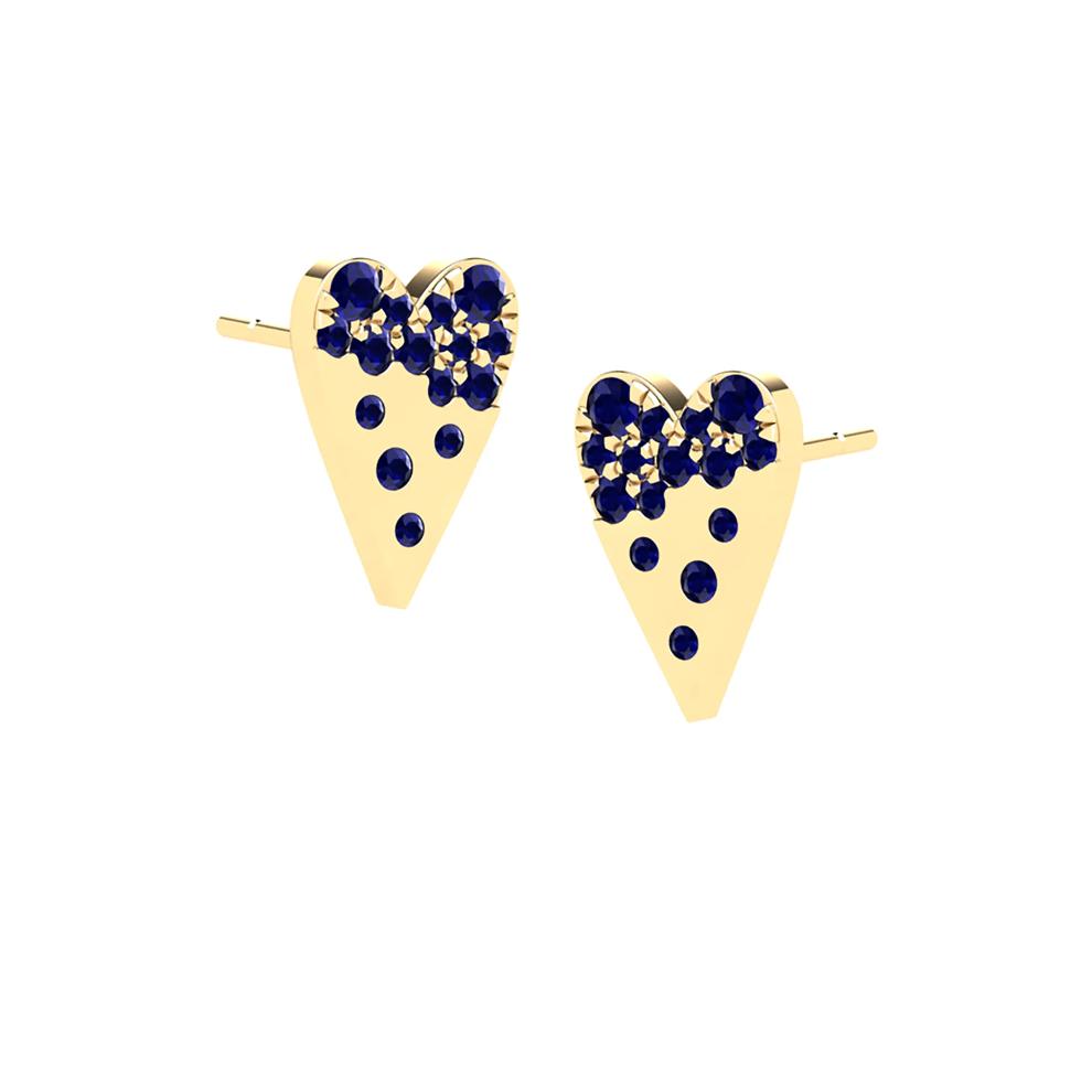 Scattered Blue Sapphire Heart Stud Earrings in 14K Yellow Gold – Image 1 of 2