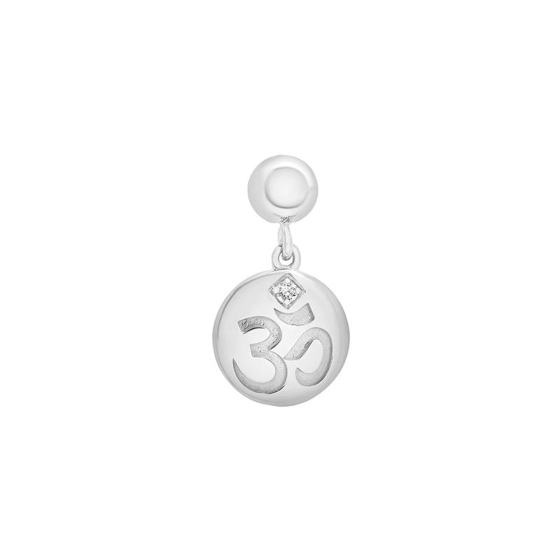Diamond Accent Om Disc Bead Charm in Sterling Silver – Image 1 of 3