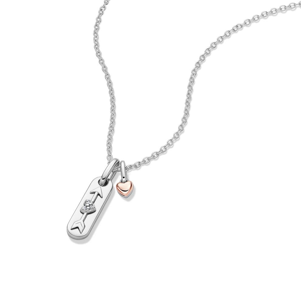 Lab Grown Diamond Accent Heart &amp; Arrow Tag Pendant in Sterling Silver &amp; 10K Rose Gold – Image 4 of 5