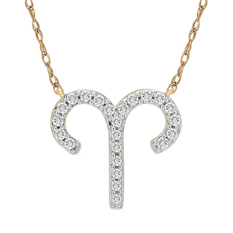 Aries Zodiac Necklace with Diamonds in 10K Yellow Gold &#40;1/10 ct. tw.&#41; – Image 1 of 3
