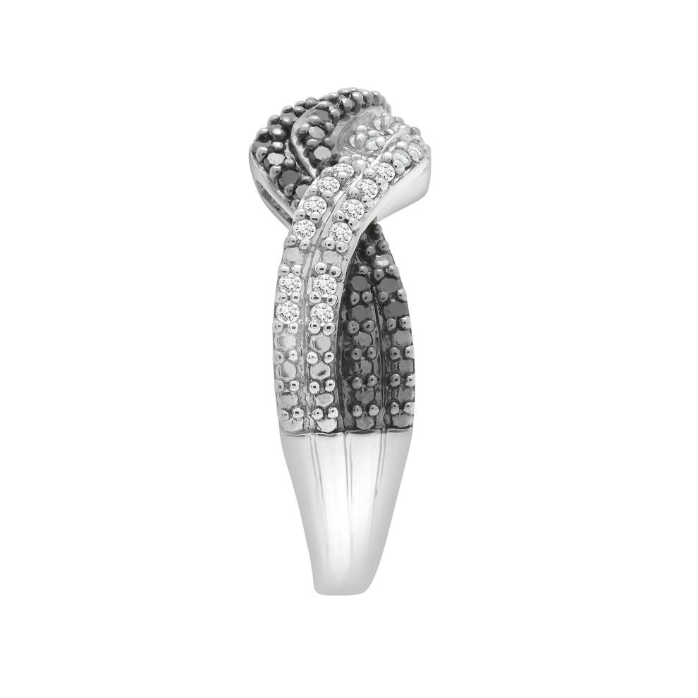 Black &amp; White Diamond Double V Twist Ring in Sterling Silver (1/4 ct. tw.) – Image 3 of 5