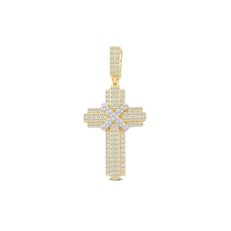 Men&#39;s Lab Grown Diamond Cross Pendant in 10K Yellow Gold &#40;1 1/2 ct. tw.&#41; – Image 1 of 2