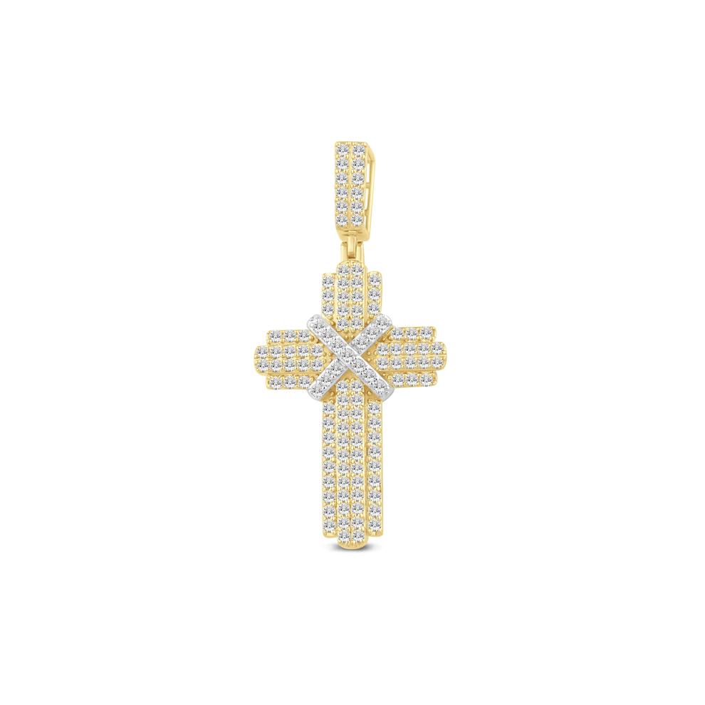 Men's Lab Grown Diamond Cross Pendant in 10K Yellow Gold (1 1/2 ct. tw.) – Image 1 of 2