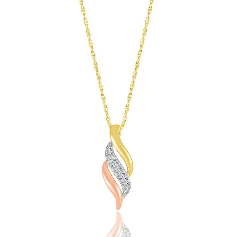 Diamond Swirl Pendant in Tri-Tone 10K Gold &#40;1/7 ct. tw.&#41; – Image 1 of 3