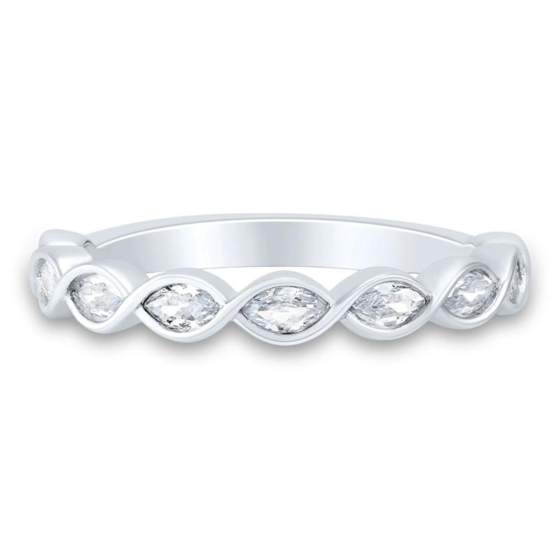 Lab Grown Diamond Marquise Wave Band in 10K White Gold &#40;1/2 ct. tw.&#41; – Image 1 of 3