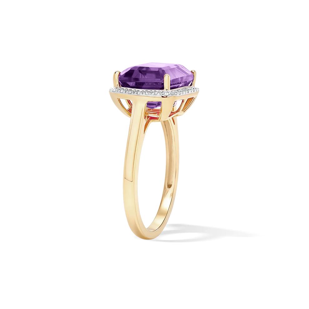 Amethyst &amp; Diamond Halo Ring in 10K Yellow Gold (1/10 ct. tw.) – Image 2 of 4