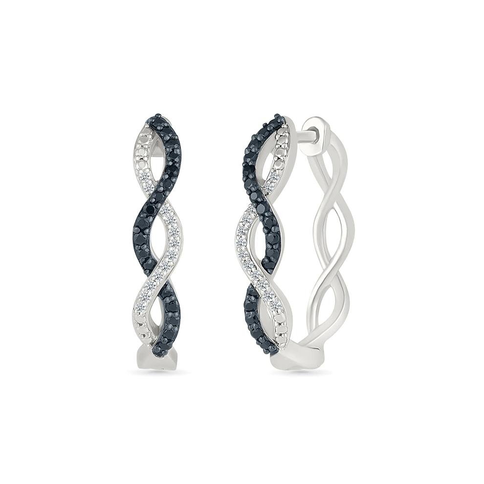 Black and White Diamond Twist Hoops in Sterling Silver (1/4 ct. tw.) – Image 1 of 3