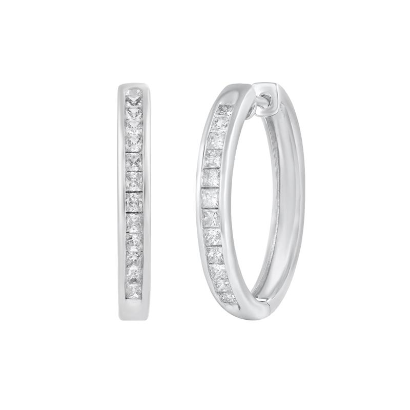 Princess-Cut Diamond Hoop Earrings in 10K White Gold &#40;1 ct. tw.&#41; – Image 1 of 1