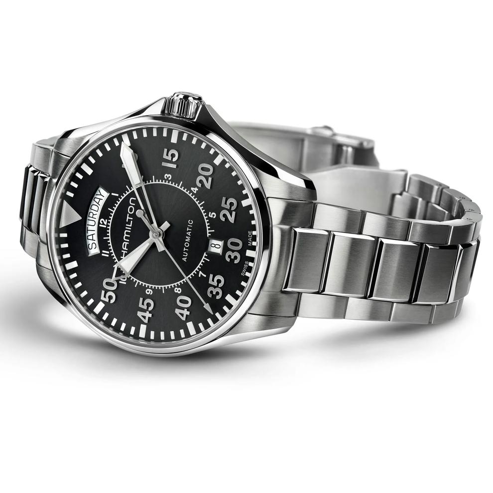 Men's Khaki Aviation Pilot Day Date Auto Watch with Stainless Steel Bracelet – Image 2 of 3