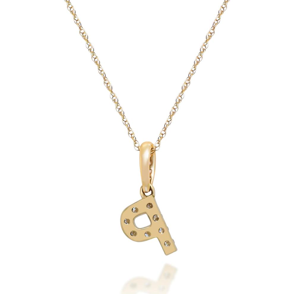 Diamond P Initial Pendant in 10K Yellow Gold (1/10 ct. tw.)  – Image 4 of 4