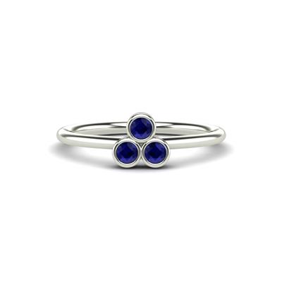 Blue Sapphire Three-Stone Pyramid Ring in 14K White Gold