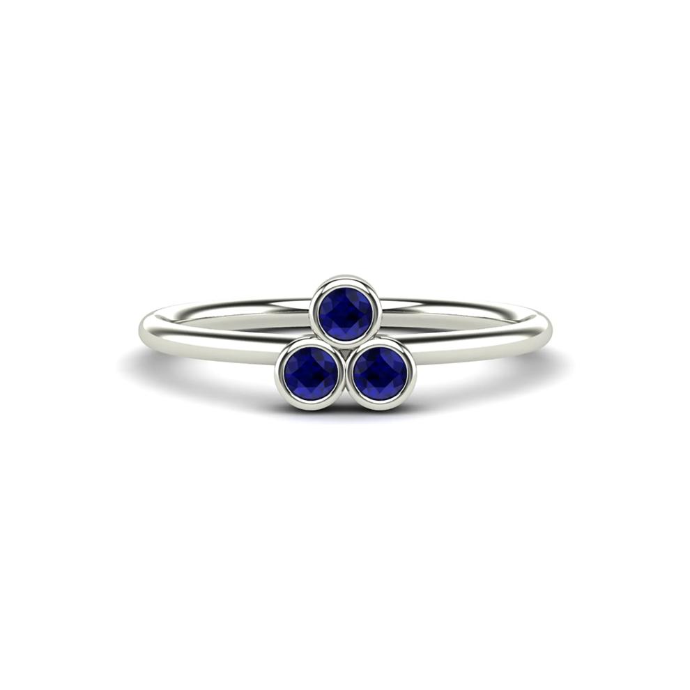 Blue Sapphire Three-Stone Pyramid Ring in 14K White Gold – Image 1 of 4