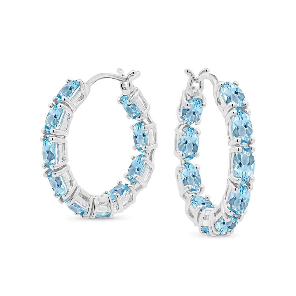 Swiss Blue Topaz Oval Hoop Earrings in Sterling Silver, 5x3mm – Image 1 of 2