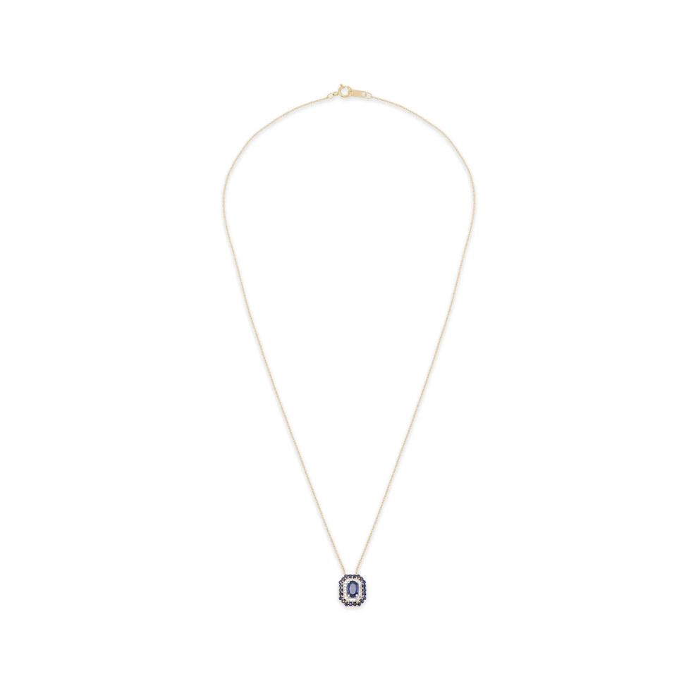 Blue Sapphire &amp; Diamond Accent Double Halo Pendant in 10K Yellow Gold – Image 2 of 4