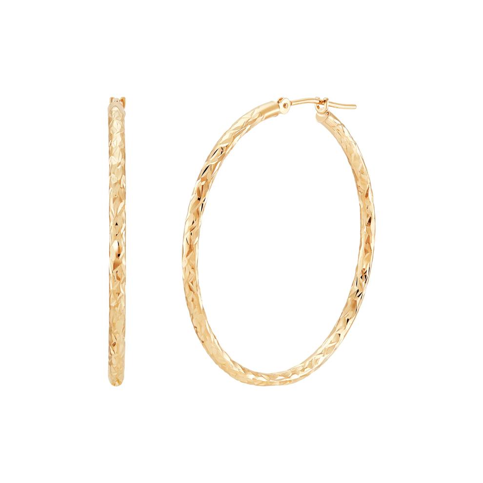 Polished Diamond-Cut Round Tube Hoop Earrings in 10K Yellow Gold, 35MM – Image 2 of 3
