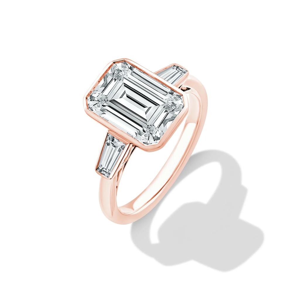 Lab Grown Diamond Emerald &amp; Baguette Engagement Ring in 14K Rose Gold (4 1/4 ct. tw.) – Image 4 of 4