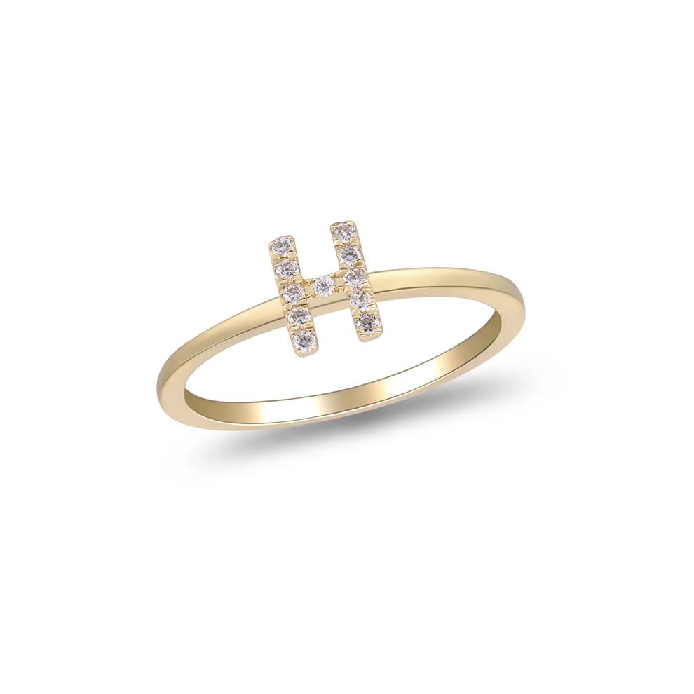 Diamond Accent "H" Initial Ring in 10K Yellow Gold – Image 4 of 5
