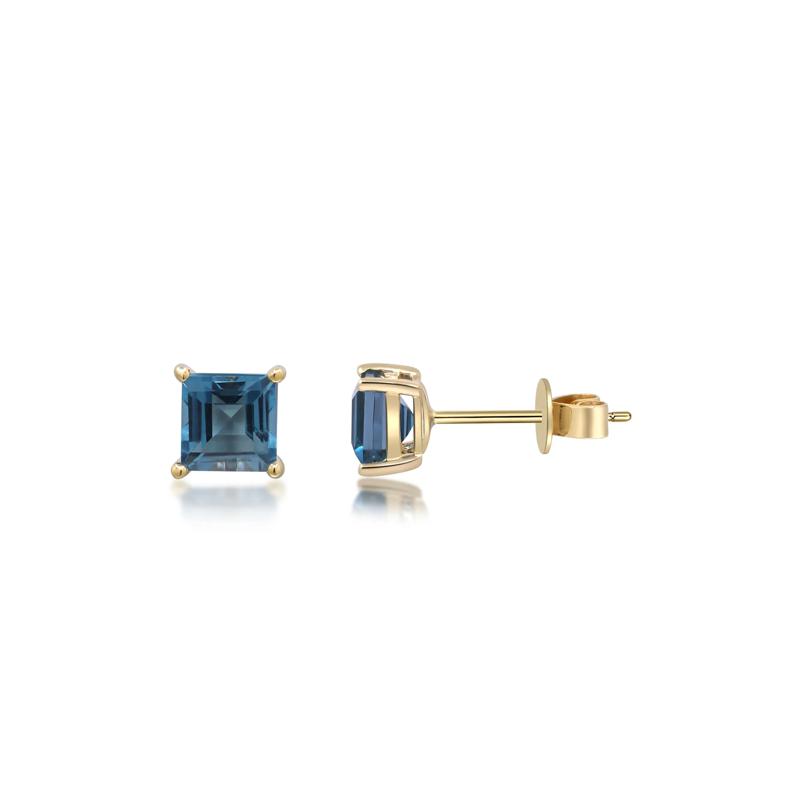London Blue Topaz Studs in 10K Yellow Gold – Image 3 of 4