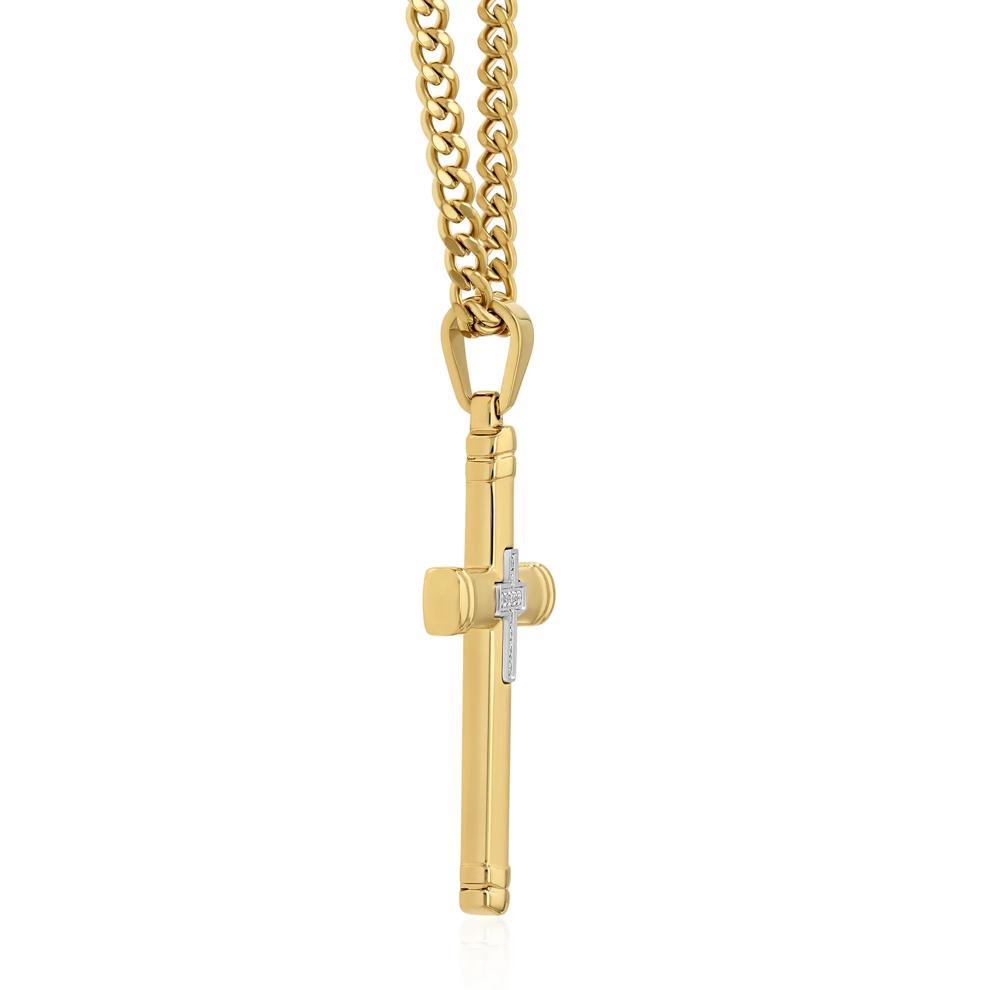 Men's Cross Pendant with Diamond Accents in Yellow Ion-Plated Stainless Steel – Image 2 of 3